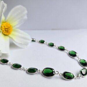 Elegant Green CZ Necklace with Pure Sterling Silver Chain